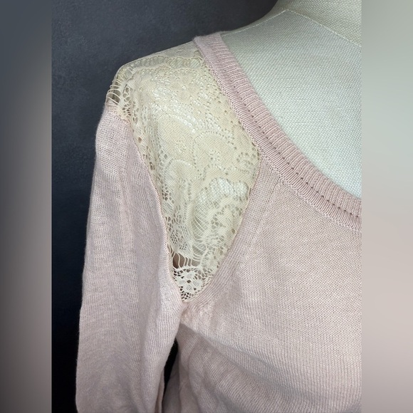 LOFT Soft Pink Lace-Accent Linen Sweatshirt - Picture 2 of 6